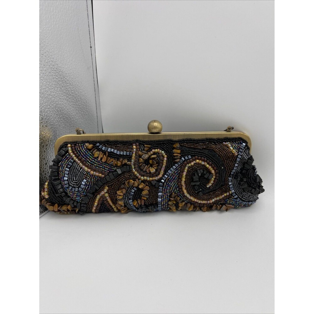 Vtg Women’s Black Silver Beaded Evening Bag, Beaded Clutch Handbag, Special Rare